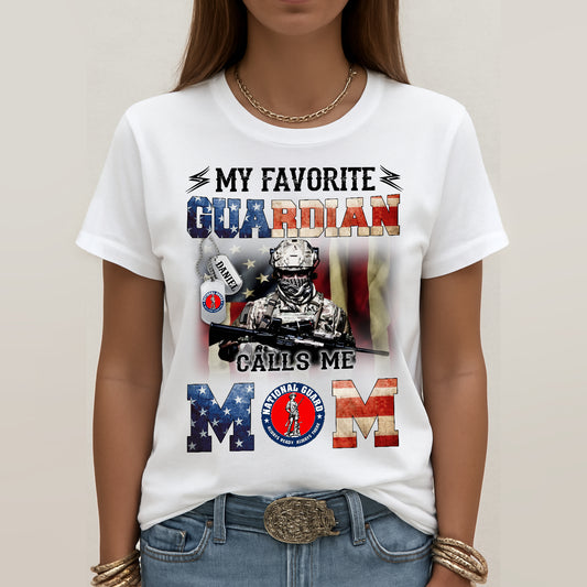 Personalized military mom shirt featuring a soldier graphic and patriotic colors for military families