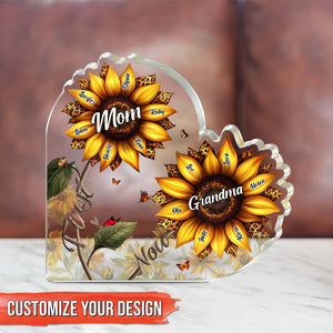 Personalized mom acrylic plaque featuring sunflower design with customizable names for a heartfelt gift