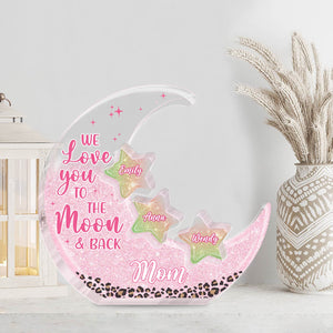 Personalized mom acrylic puzzle featuring stars and heartfelt message to the moon and back