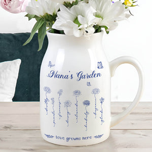 Personalized mom flower vase with beautiful floral design and text for a heartfelt gift