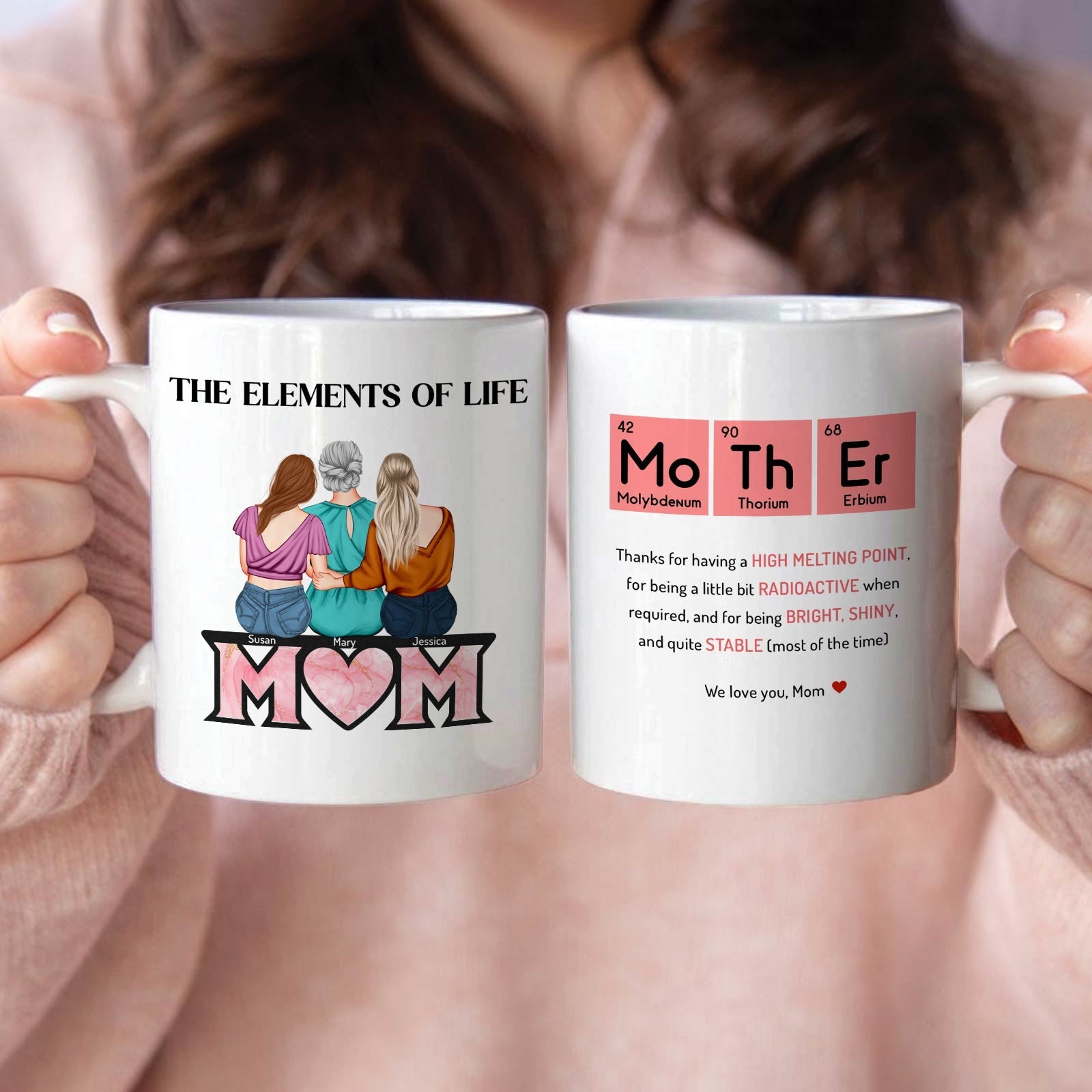 Personalized mom mug featuring a heartfelt design and elements of life theme