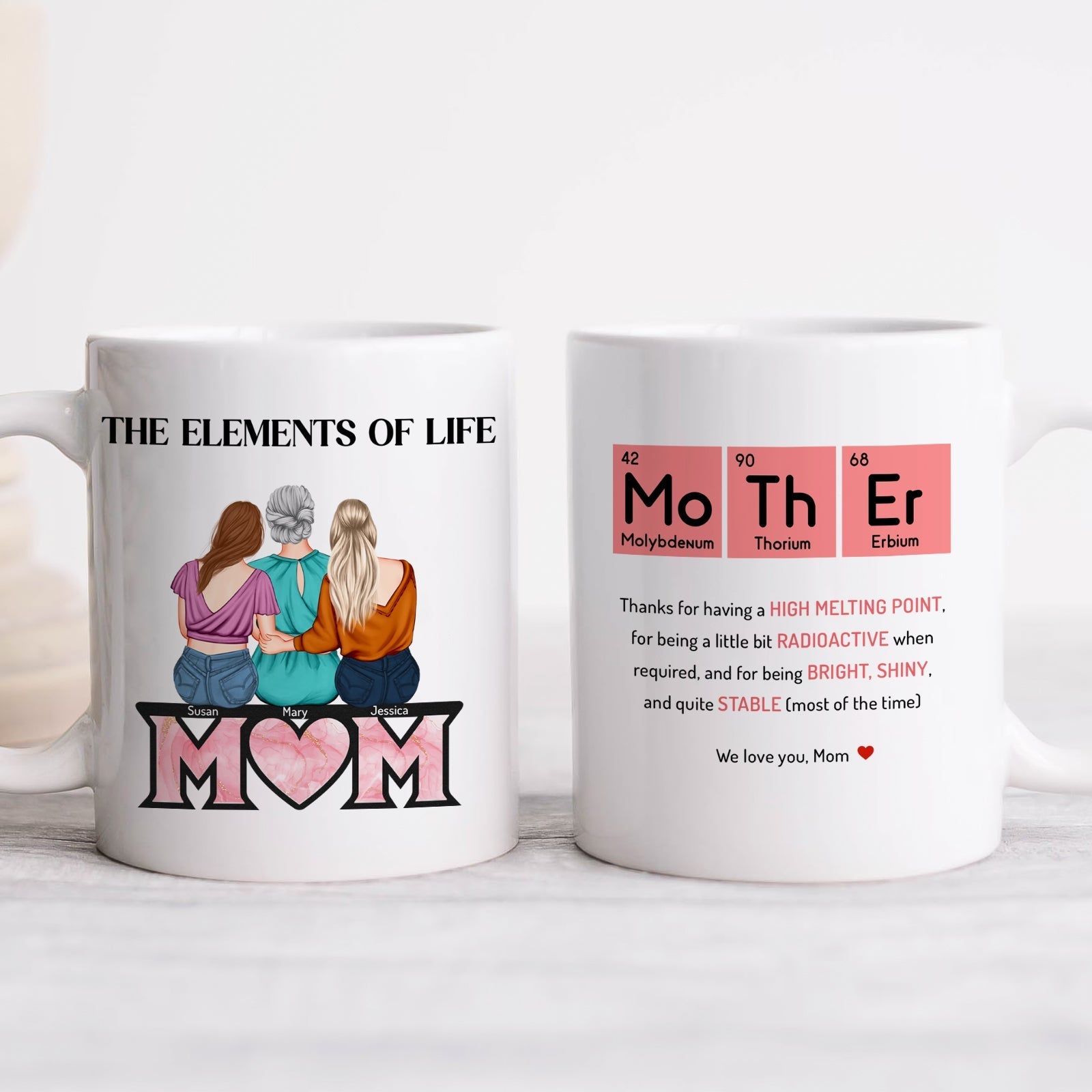 Personalized mom mug featuring elements of life and heartfelt messages for loving mothers