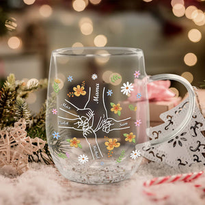 Personalized mom mug with floral designs and custom names for a heartfelt gift