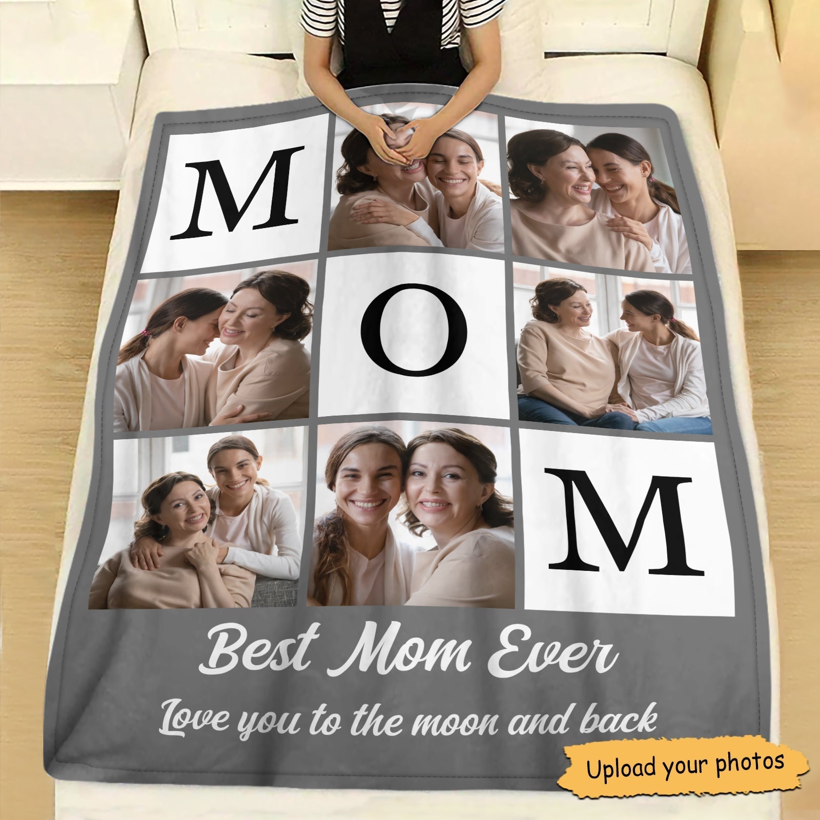 Personalized mom photo blanket featuring heartfelt memories with family and the text Best Mom Ever
