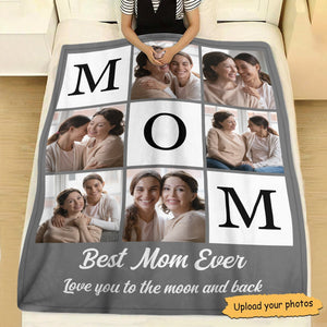 Personalized mom photo blanket featuring heartfelt memories with family and the text Best Mom Ever