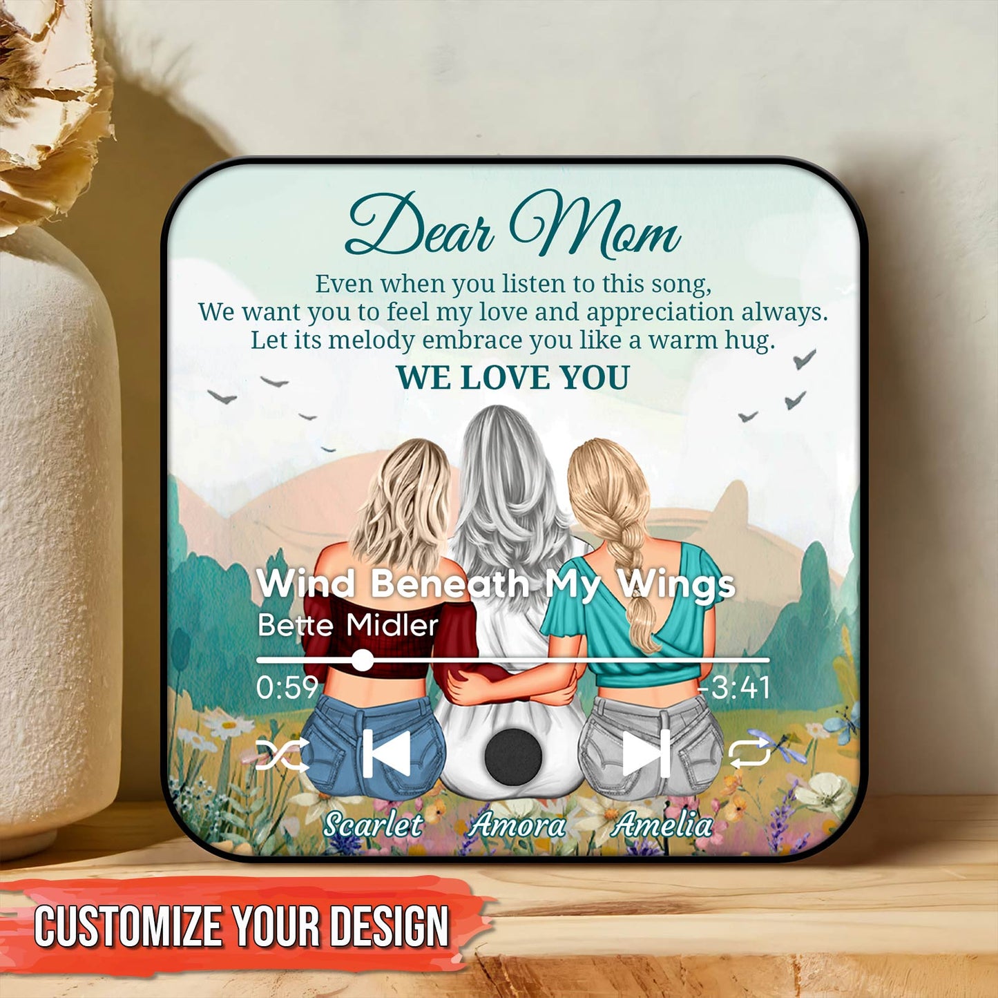 Personalized mom refrigerator magnet with a heartfelt message and custom names for Mother's Day