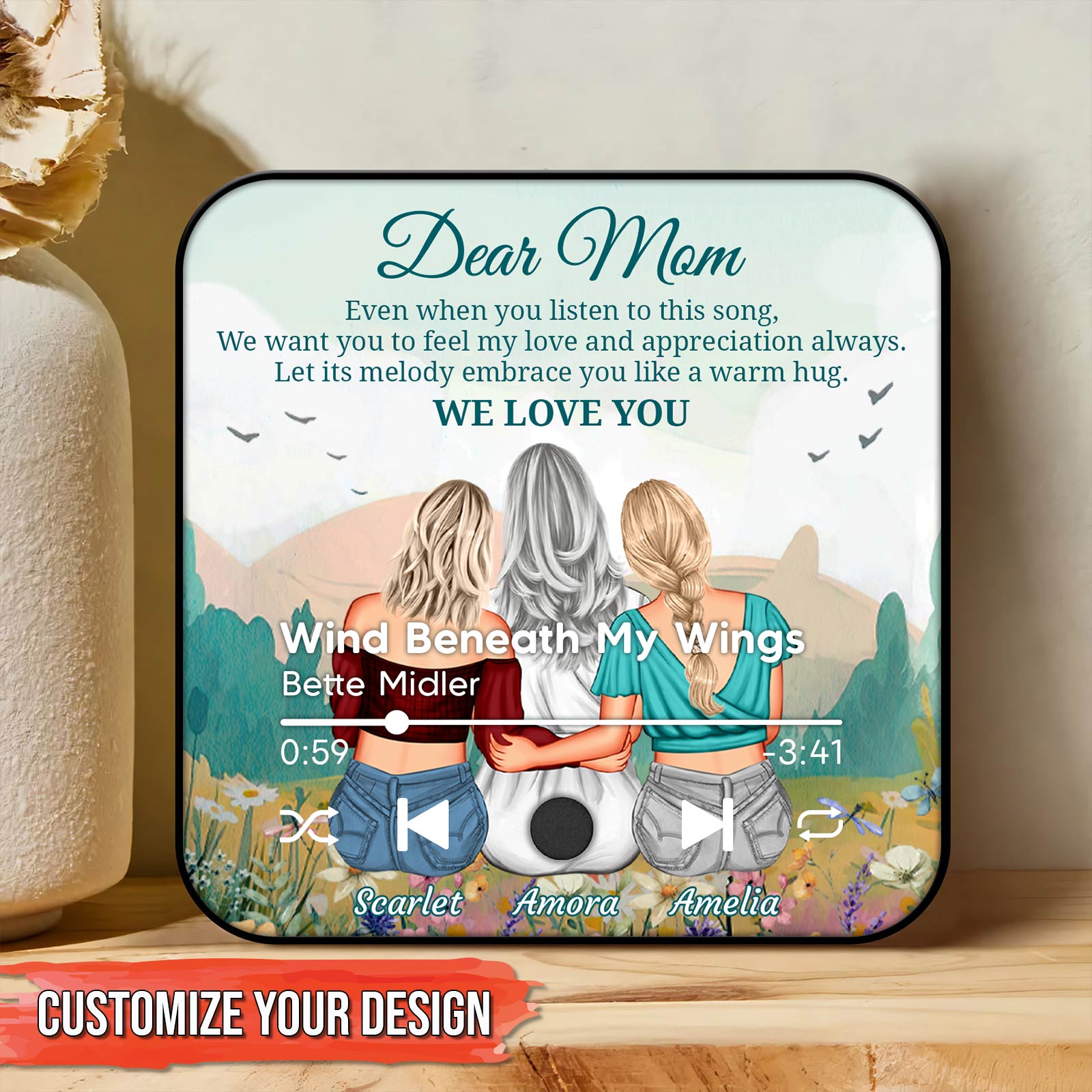 Personalized mom refrigerator magnet with a heartfelt message and custom names for Mother's Day
