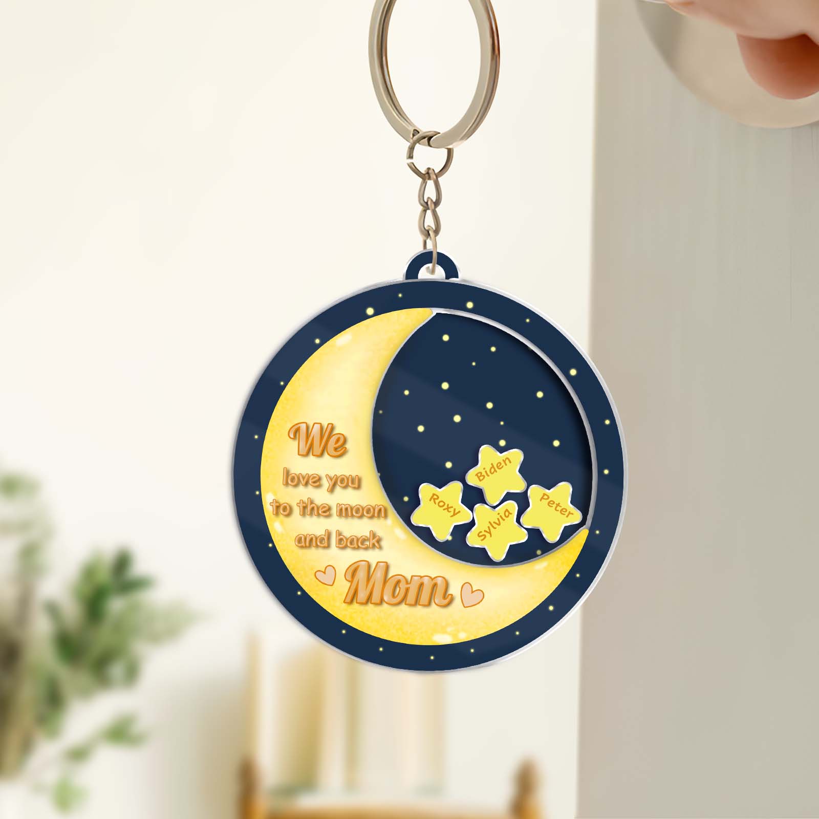 Personalized mom shaking keychain with heartfelt message and star charms