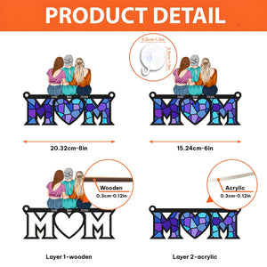 Colorful personalized mom suncatcher ornament showcasing family figures and heartfelt design