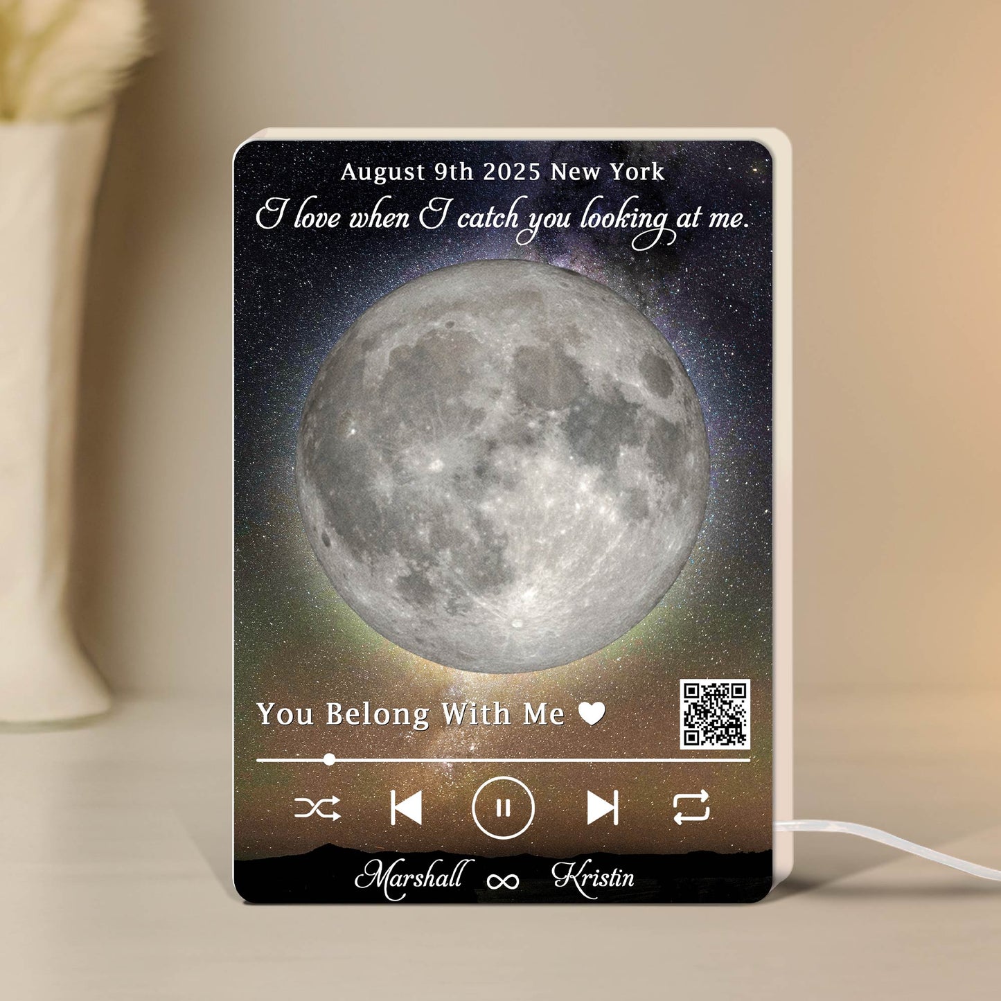 Personalized moon light box for couples featuring a moon design and custom message
