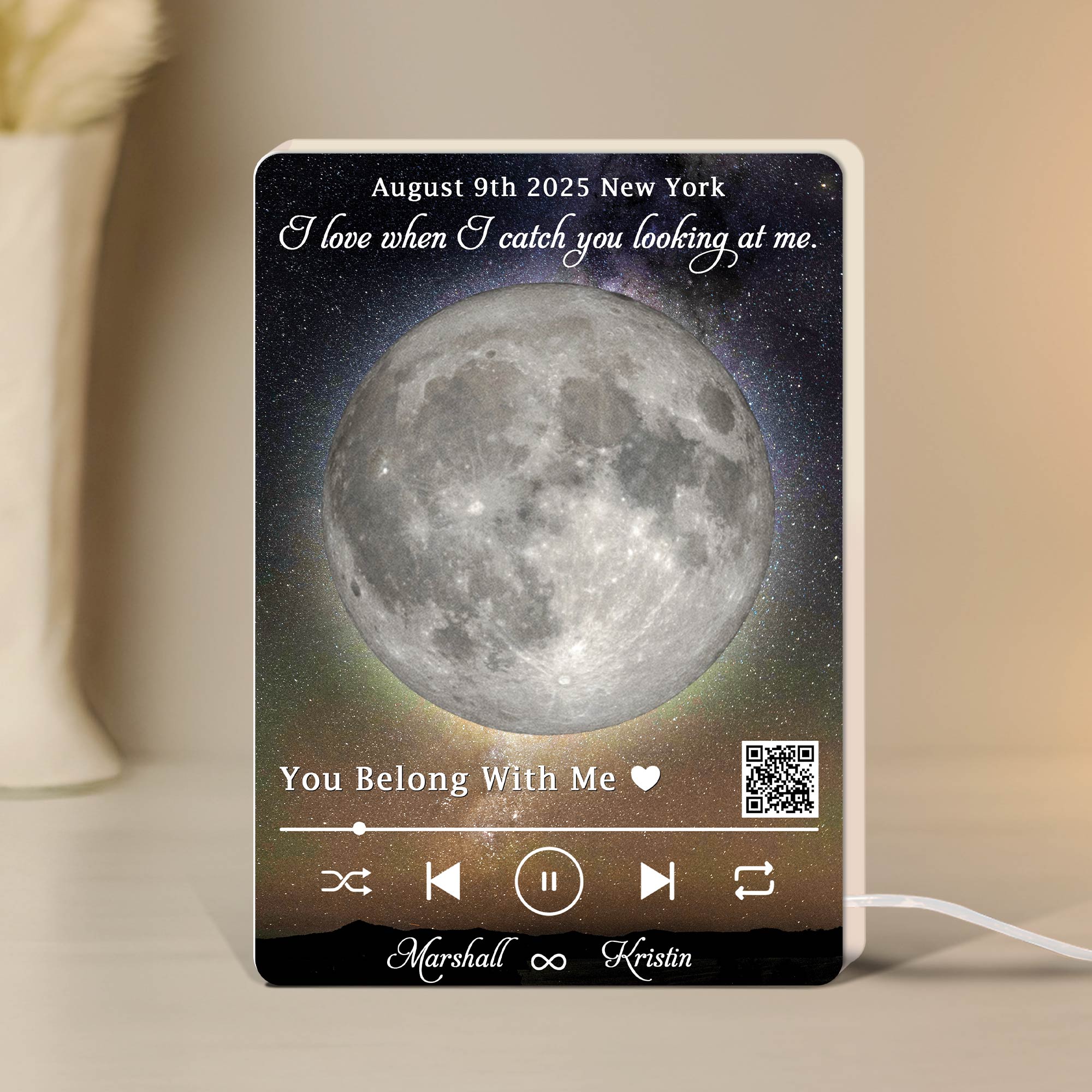 Personalized moon light box for couples featuring a moon design and custom message