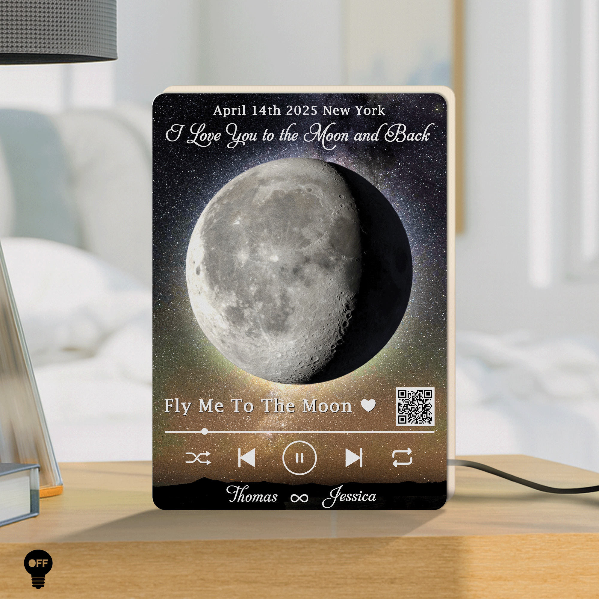Personalized moon light box for couples featuring a moon design and custom message for romantic decor