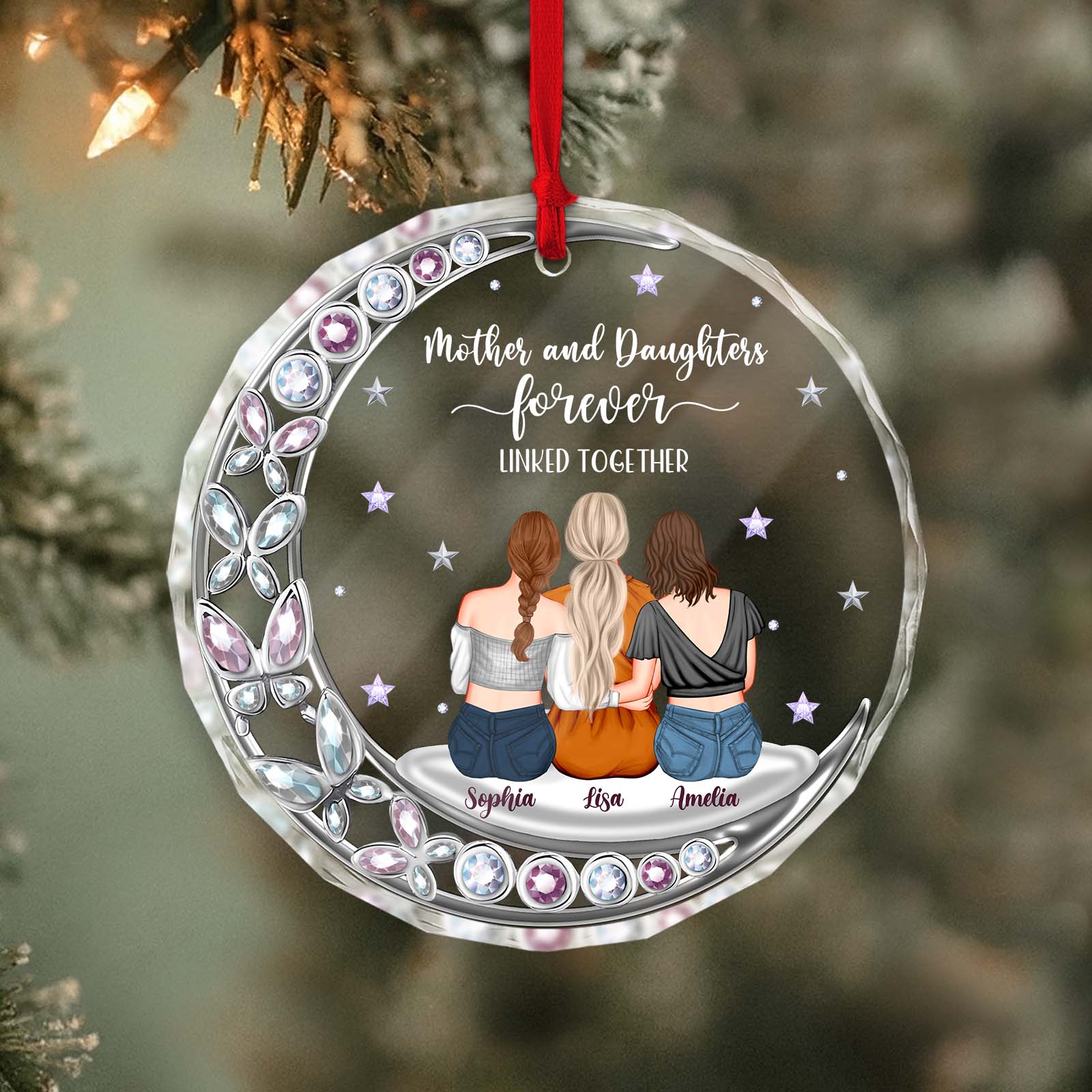 Personalized mother and daughter ornament with names and a heartfelt message for family bonding