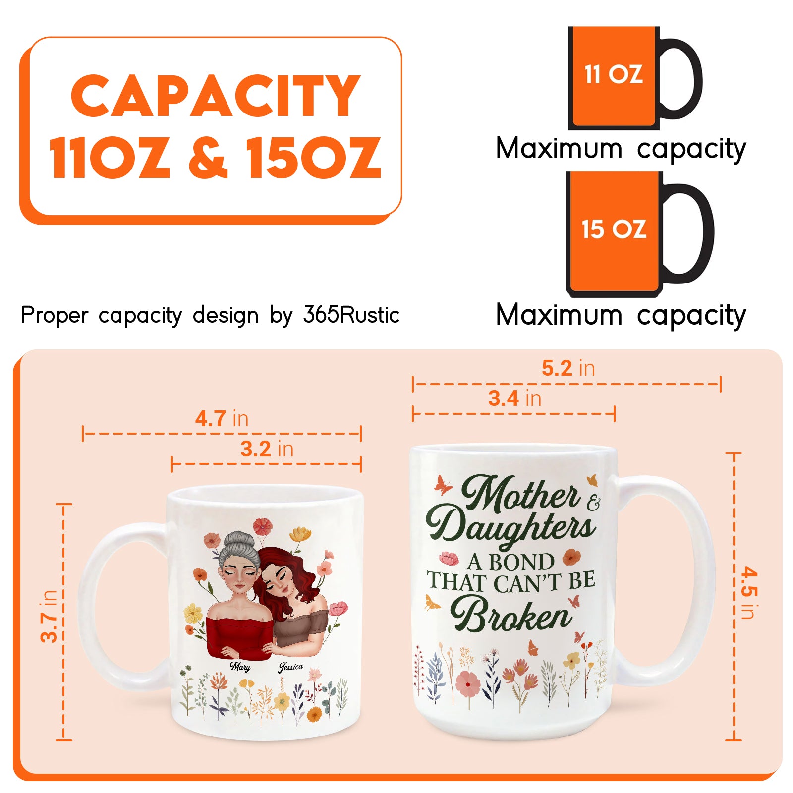 Personalized mother daughter mug featuring a heartwarming design with floral accents