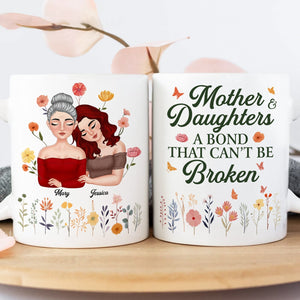 Personalized mother daughter mug featuring floral design and customizable names for a unique gift