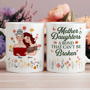 Personalized mother daughter mug featuring floral designs and names for a special bond