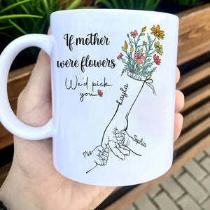 Personalized mother mug with floral design and hand-drawn names for a special gift