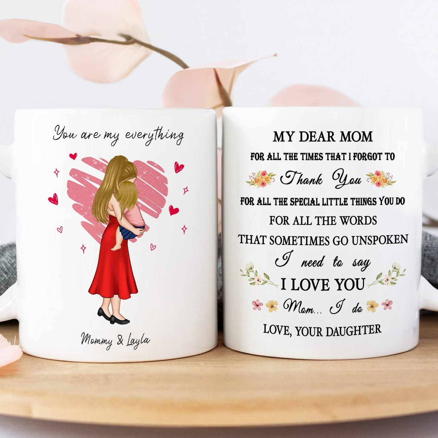 Personalized mother mug with heartfelt messages and illustrations for a loving gift