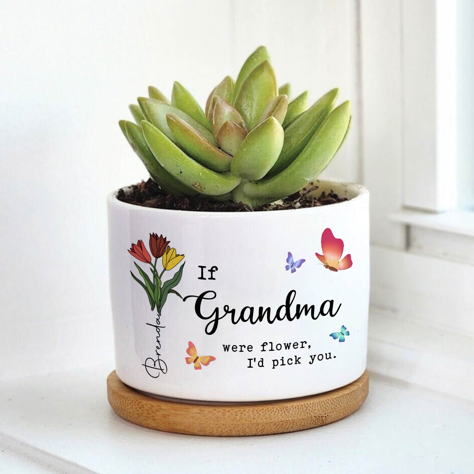 Personalized mother plant pot with floral design and inspirational quote for gifts