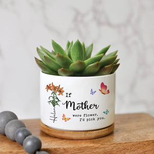 Personalized mother plant pot with floral design and succulent, perfect gift for Mother's Day
