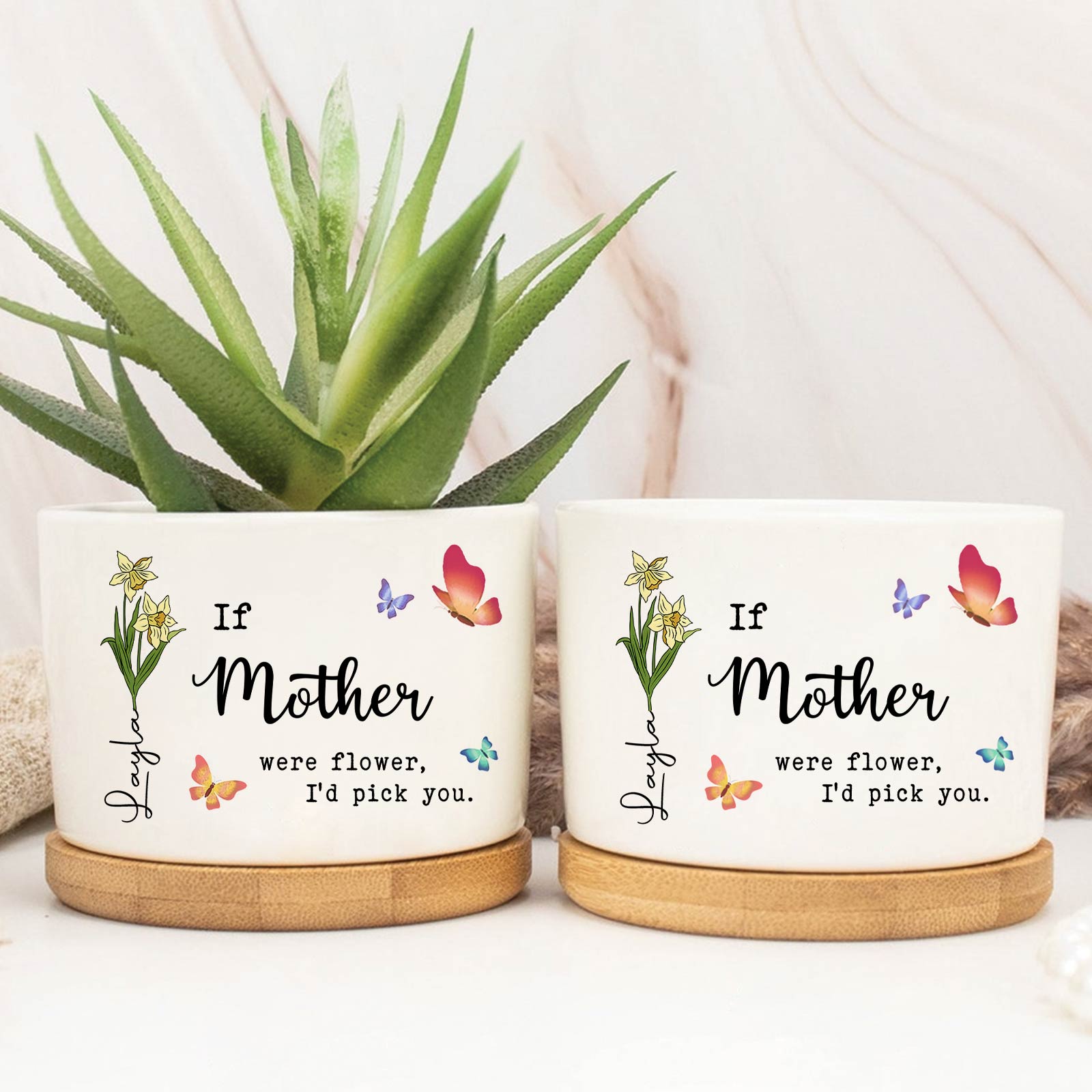 Personalized mother plant pot with colorful flowers and butterflies, great gift for plant lovers
