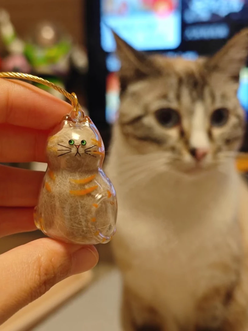 Personalized pet keepsake gift in the shape of a cat, featuring intricate details and a shiny finish