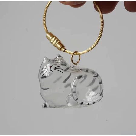 Clear glass cat figurine keychain, a personalized pet keepsake gift for animal lovers