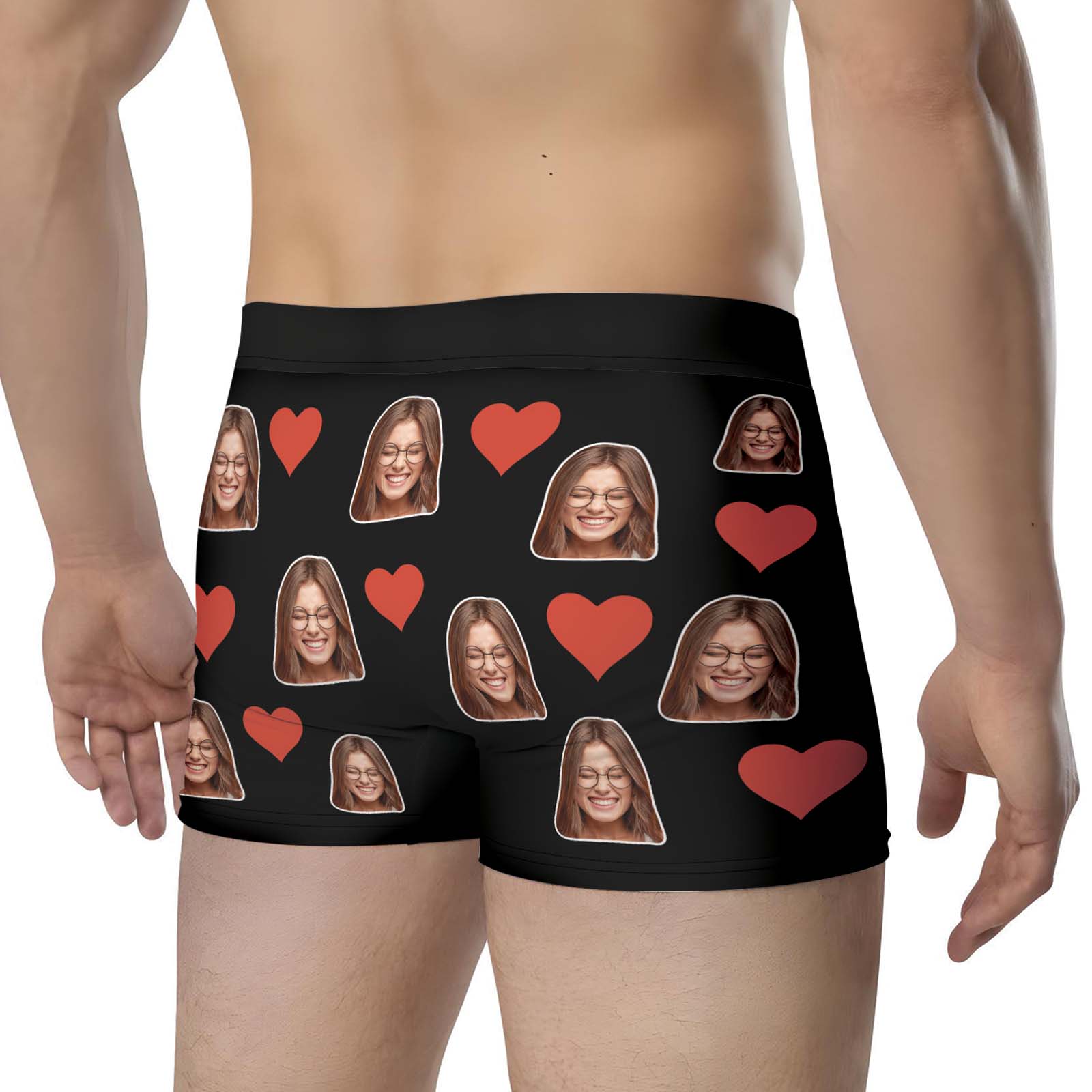 Personalized photo boxers featuring fun face prints and heart designs for a unique gift