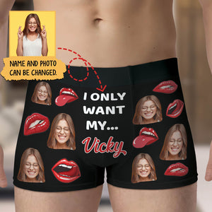 Personalized photo boxers for couples featuring customizable name and photo design