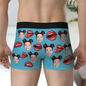 Personalized photo boxers for couples featuring fun designs with playful expressions and vibrant colors