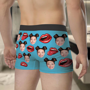 Fun personalized photo boxers for couples featuring playful face designs and vibrant colors