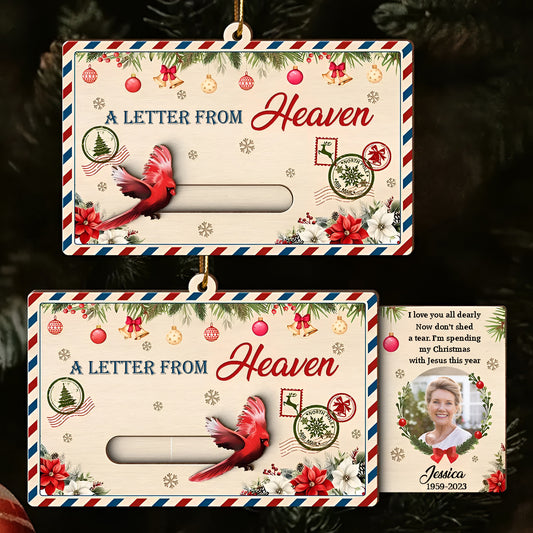 Personalized photo Christmas wooden slider card featuring festive designs and a heartwarming message