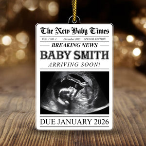Personalized pregnancy announcement ornament featuring ultrasound image and due date January 2026
