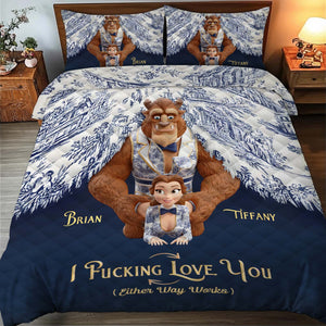 Personalized quilt bedding set featuring cartoon characters and custom names Brian and Tiffany