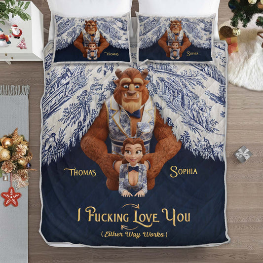 Personalized quilt bedding set featuring a romantic design and custom names Thomas and Sophia
