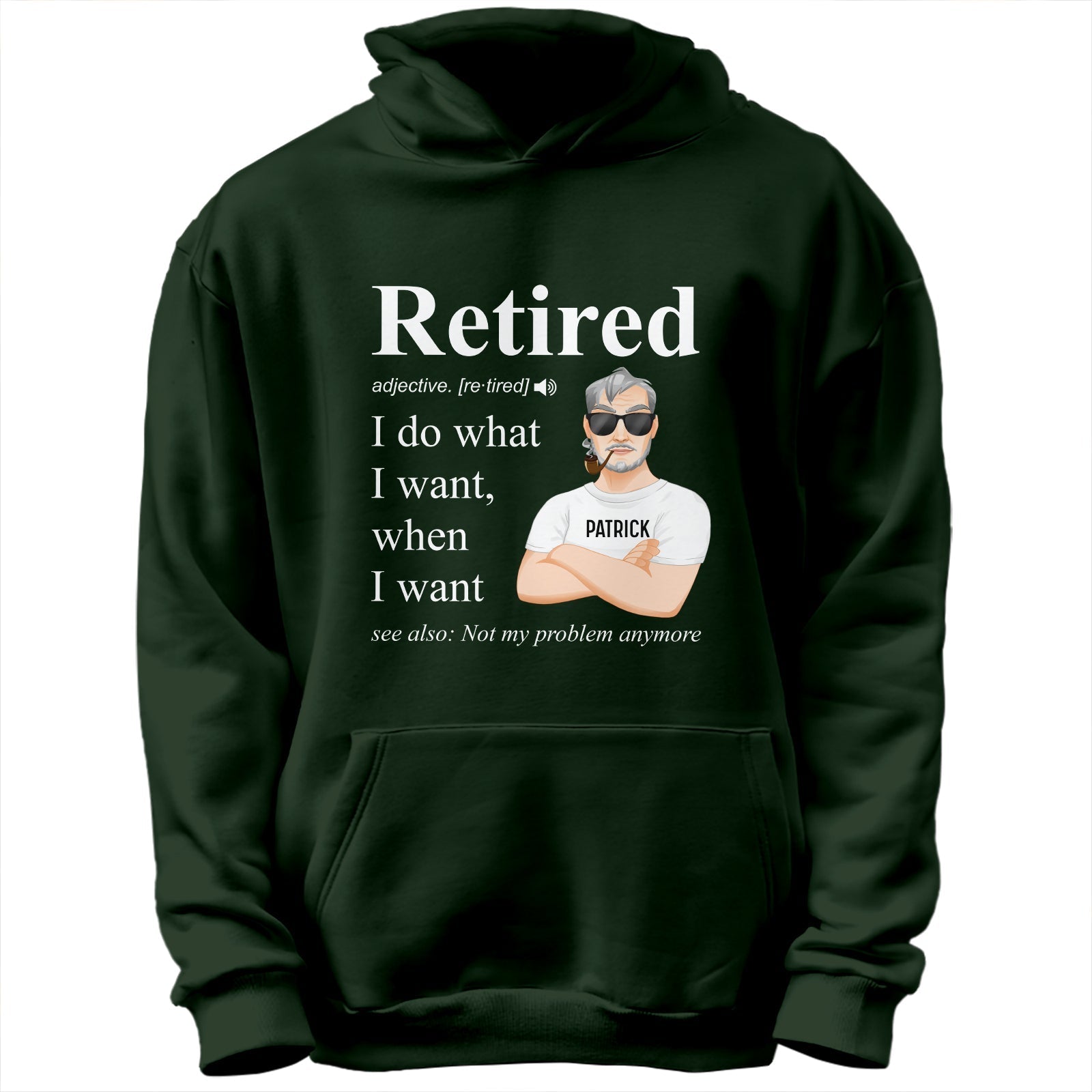 Black personalized retirement shirt hoodie with retired definition and custom name Patrick