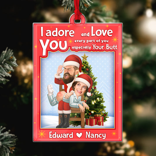 Personalized Santa couple ornament featuring a fun design with names Edward and Nancy