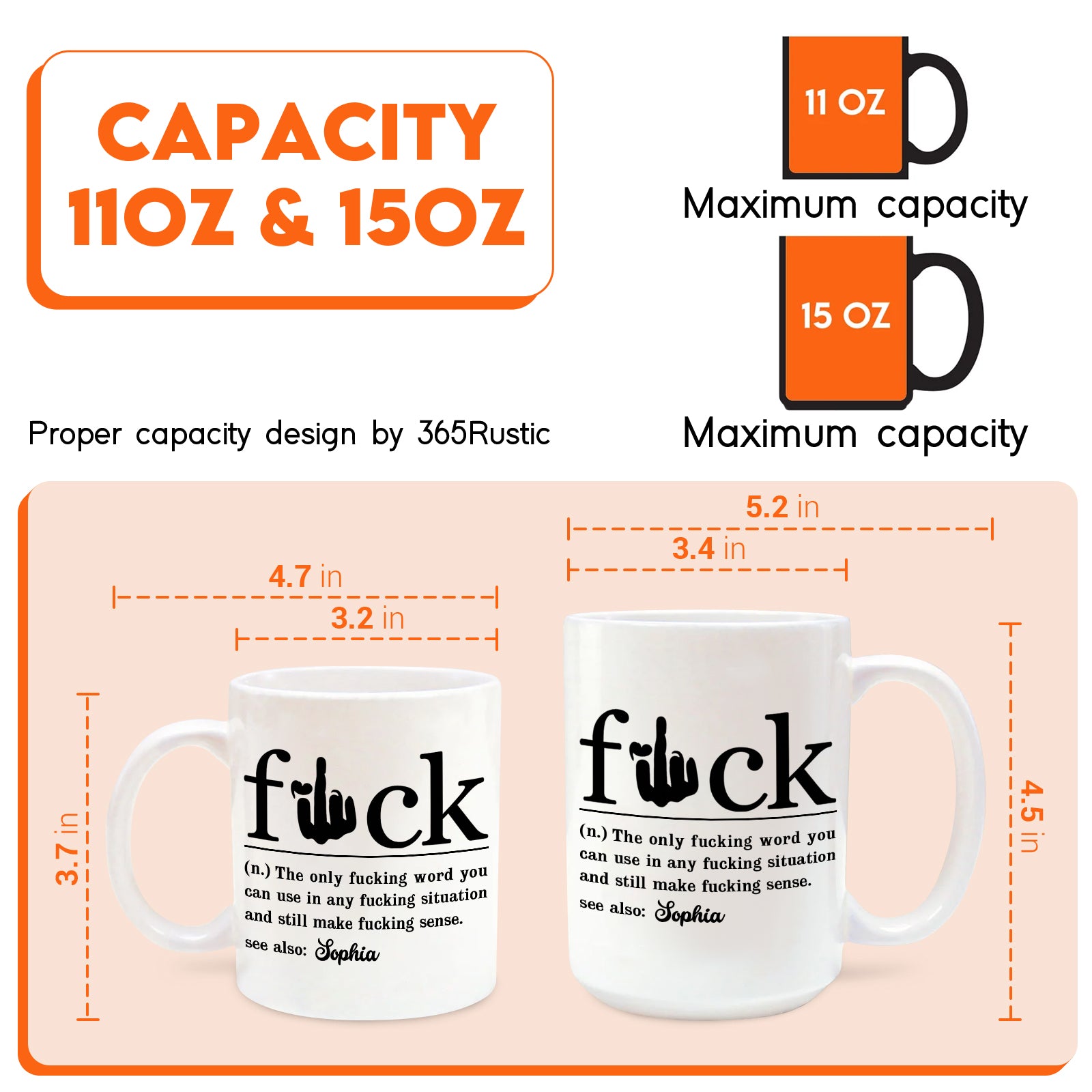 Personalized sarcastic coffee mug with humorous definition and finger design in 11oz and 15oz sizes