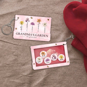 Personalized shaking keychain for grandma with colorful flowers and heartfelt message
