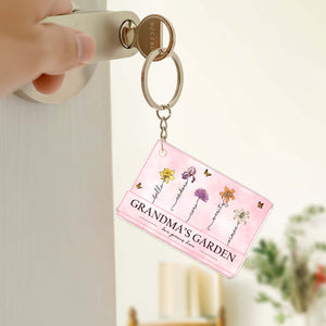 Personalized shaking keychain for grandma featuring floral design and custom text
