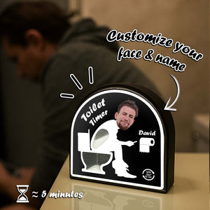 Personalized toilet timer gift with customizable name and face design for fun bathroom use