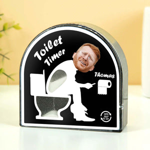 Personalized toilet timer gift with custom name feature for fun bathroom uses
