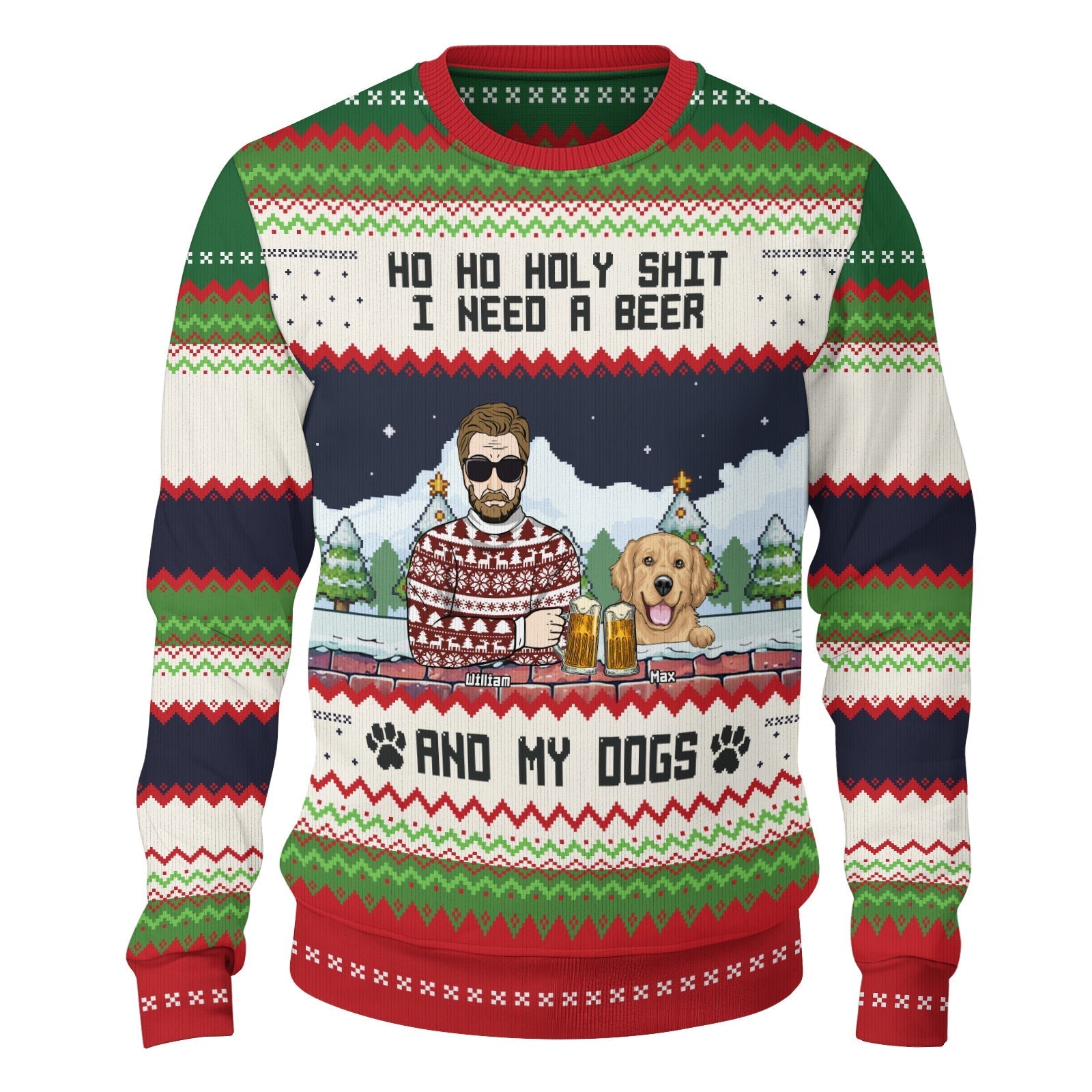 365Gifty personalized ugly Christmas sweater dog lover with holiday design and beer theme