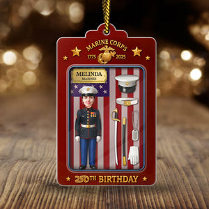 Personalized US Marine Corps ornament featuring a male figure and patriotic design for celebrations