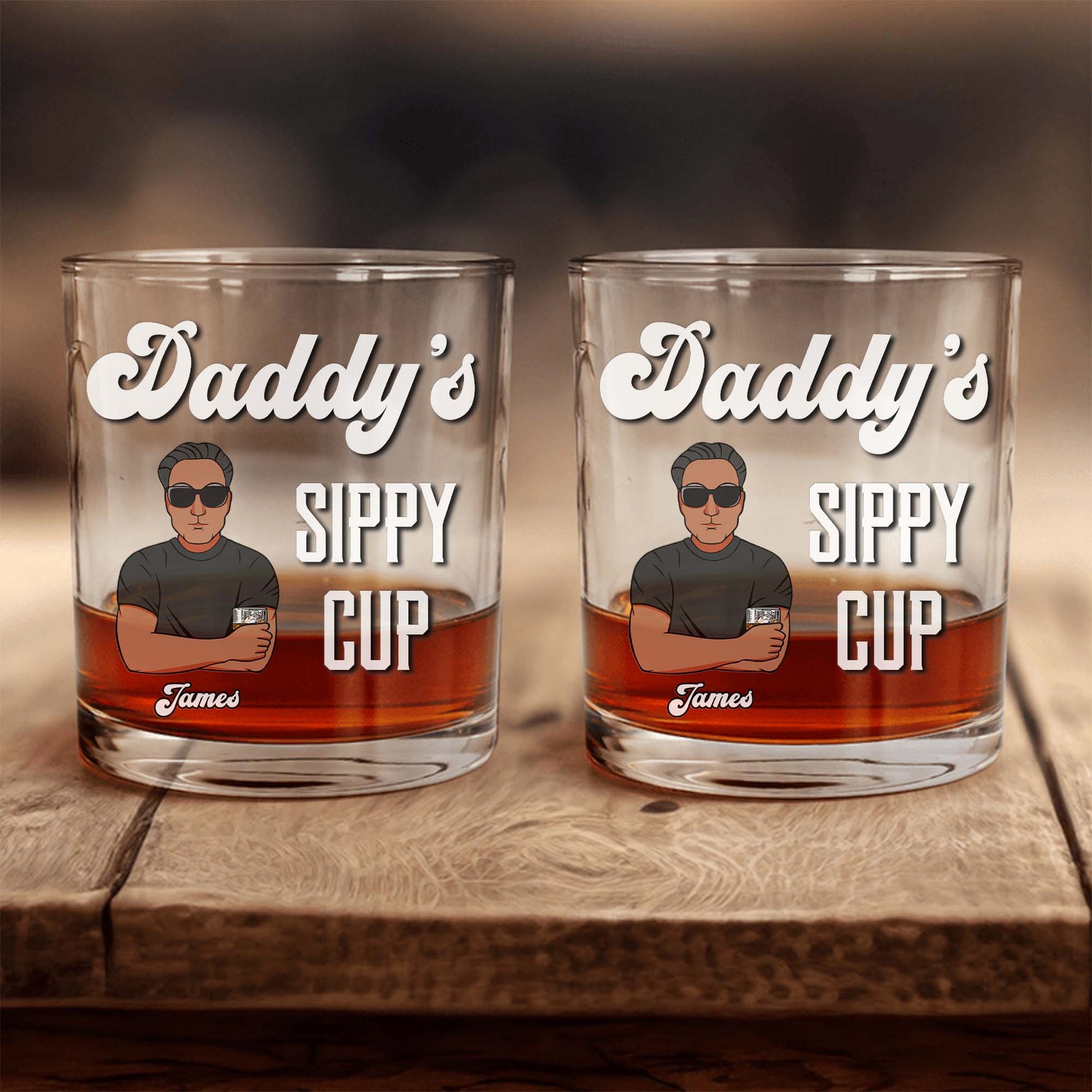 Personalized whiskey glass for dad featuring a custom design and stylish text for a unique gift