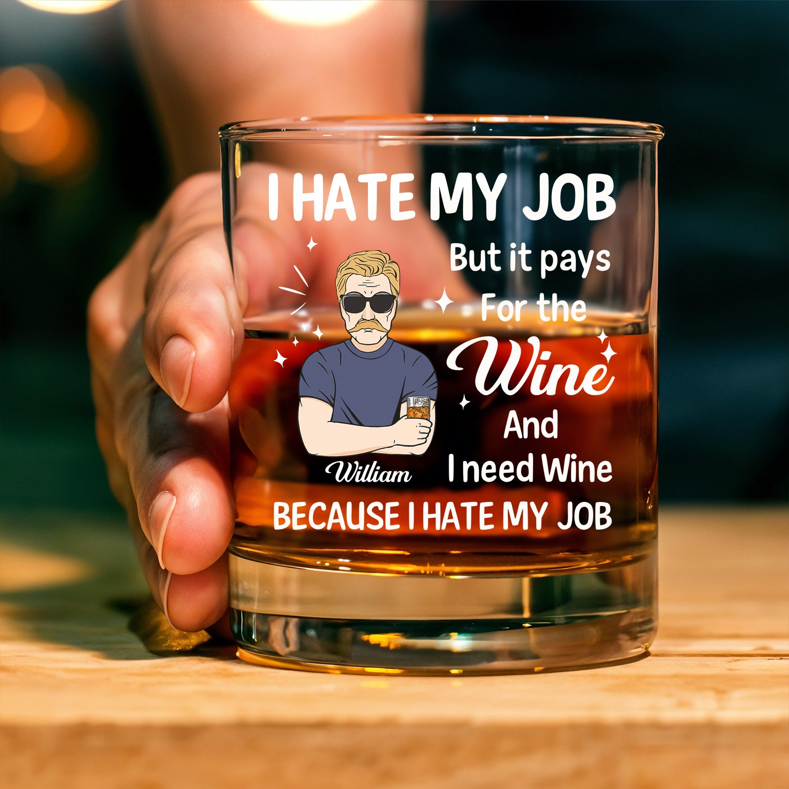 Personalized whiskey glass gift with humorous design for wine lovers, ideal for stress relief