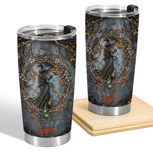 Personalized witch tumbler with dark witch design and name Sophia on 365Gifty travel cup