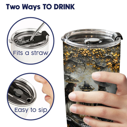 365Gifty personalized witch tumbler showing two ways to drink with straw or easy sip lid