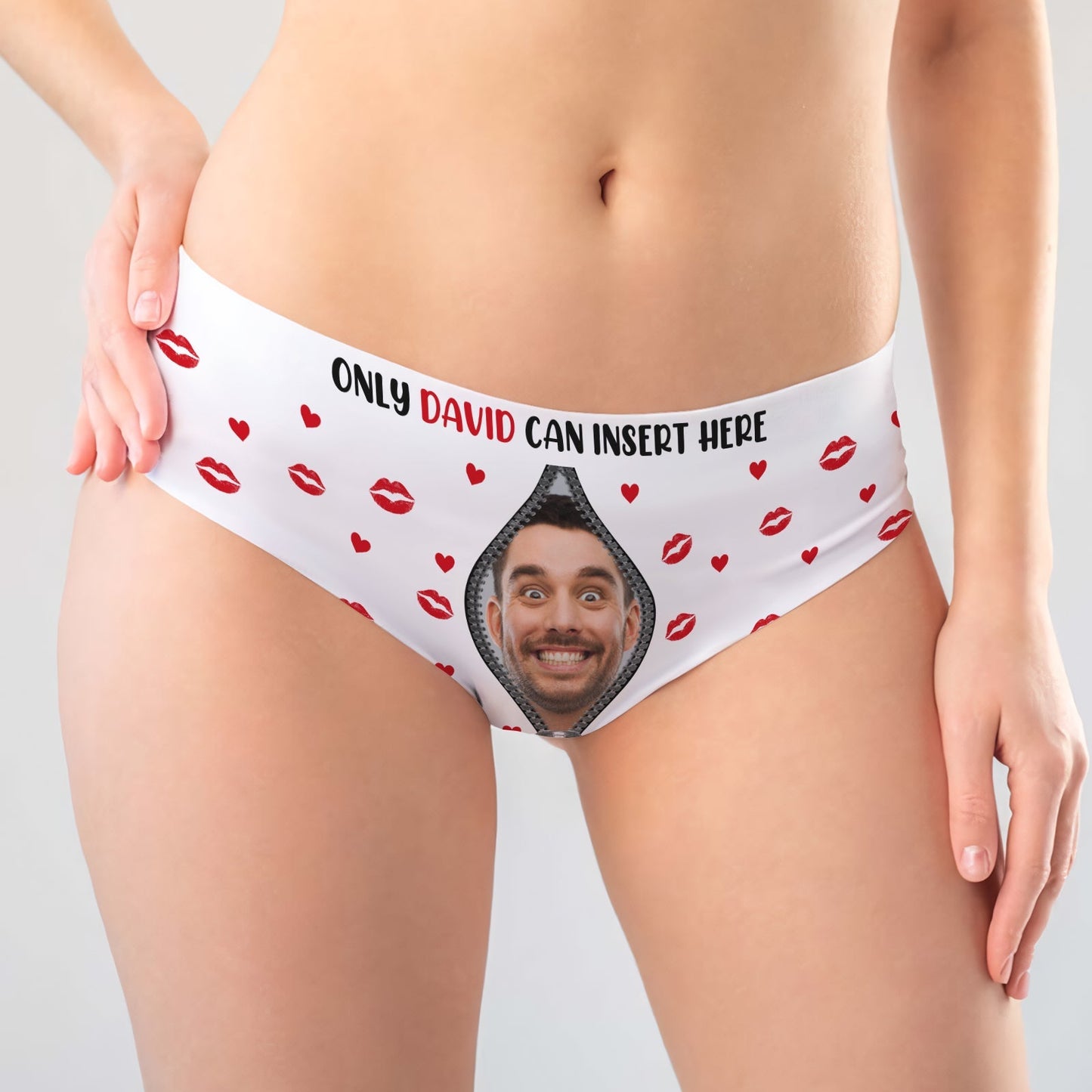 Personalized women's underwear featuring custom design with funny graphic and playful text for gifts