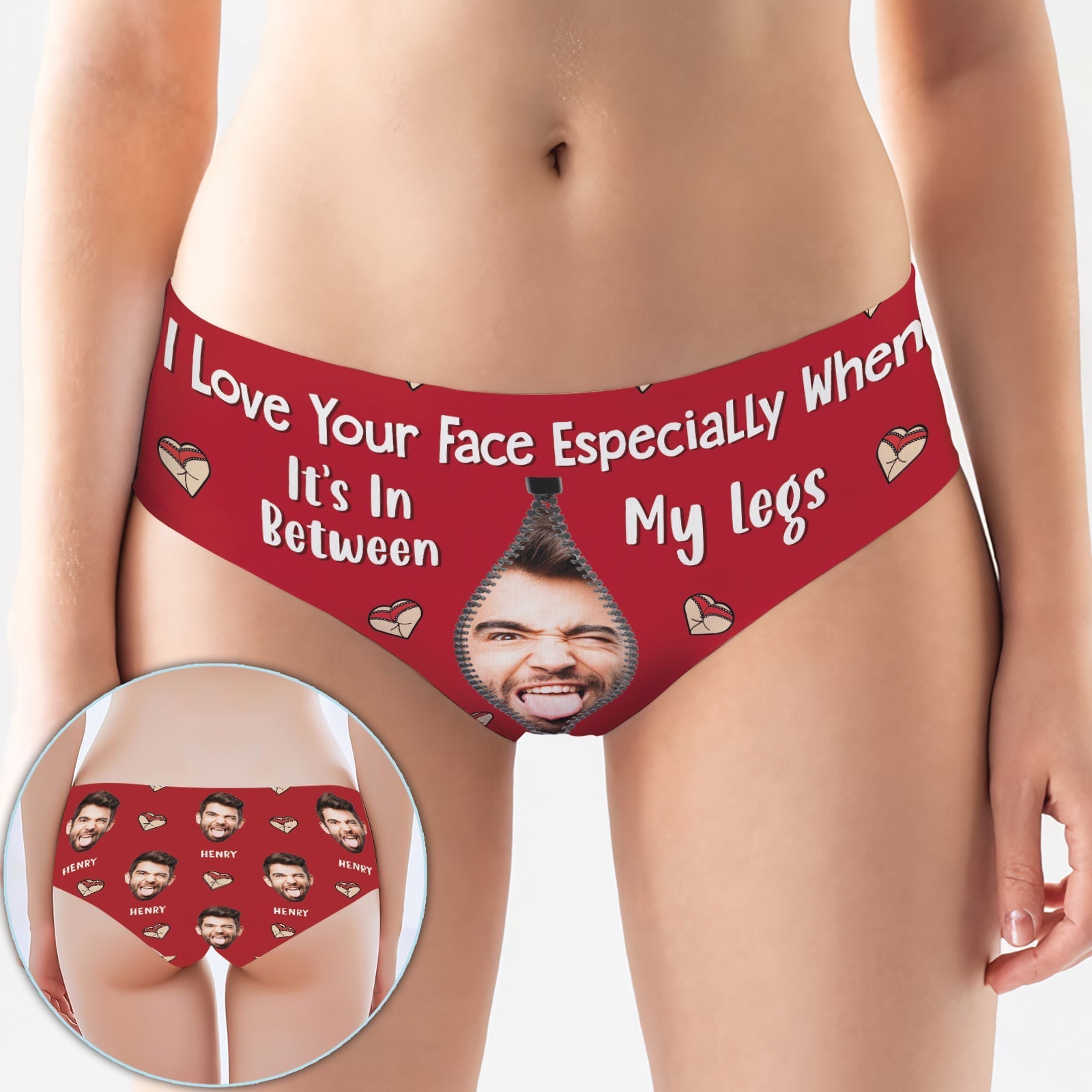 Personalized women's underwear featuring a playful graphic and custom text for a fun gift